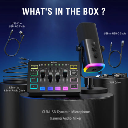 All-in-One Podcast Kit with RGB Mixer and Dynamic Mic