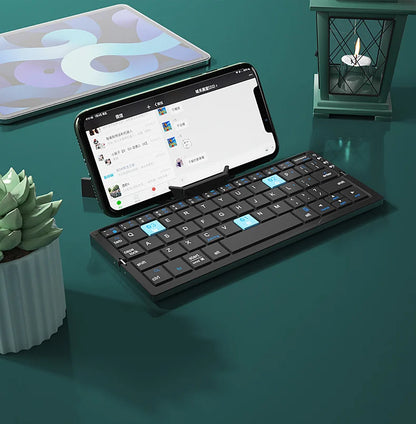 Dark Gray Color Mini Folding Bluetooth Keyboard With Stand – 3-Device Pairing
