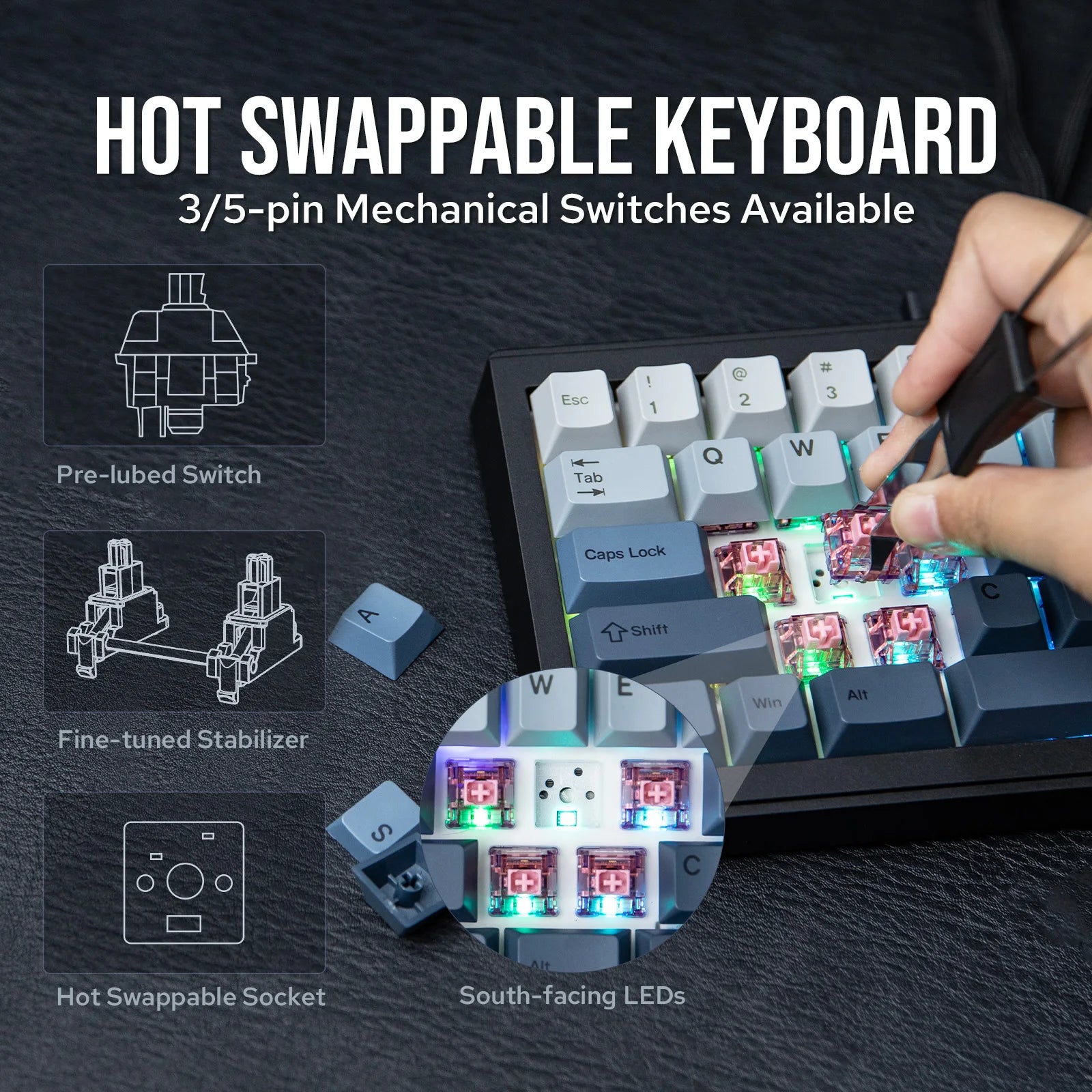 Split Mechanical Keyboard 60% – Wireless Triple-Mode RGB