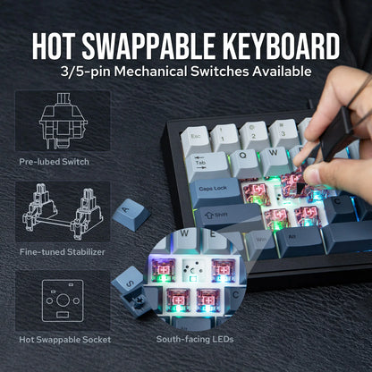 Split Mechanical Keyboard 60% – Wireless Triple-Mode RGB