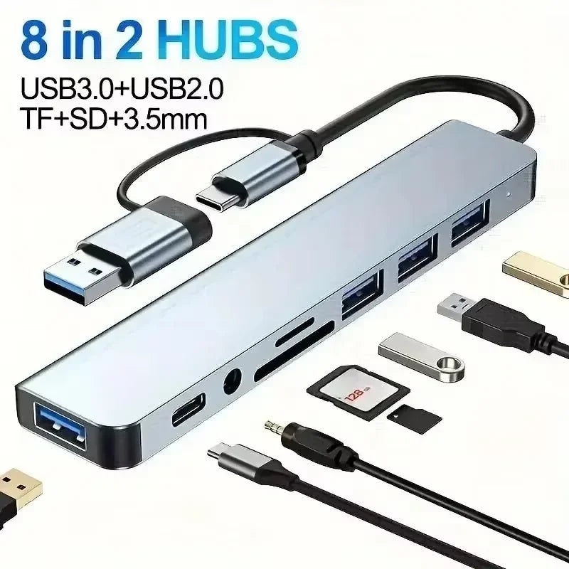 8 in 2 Color USB-C Hub 8-in-1 Adapter with 4K HDMI and RJ45