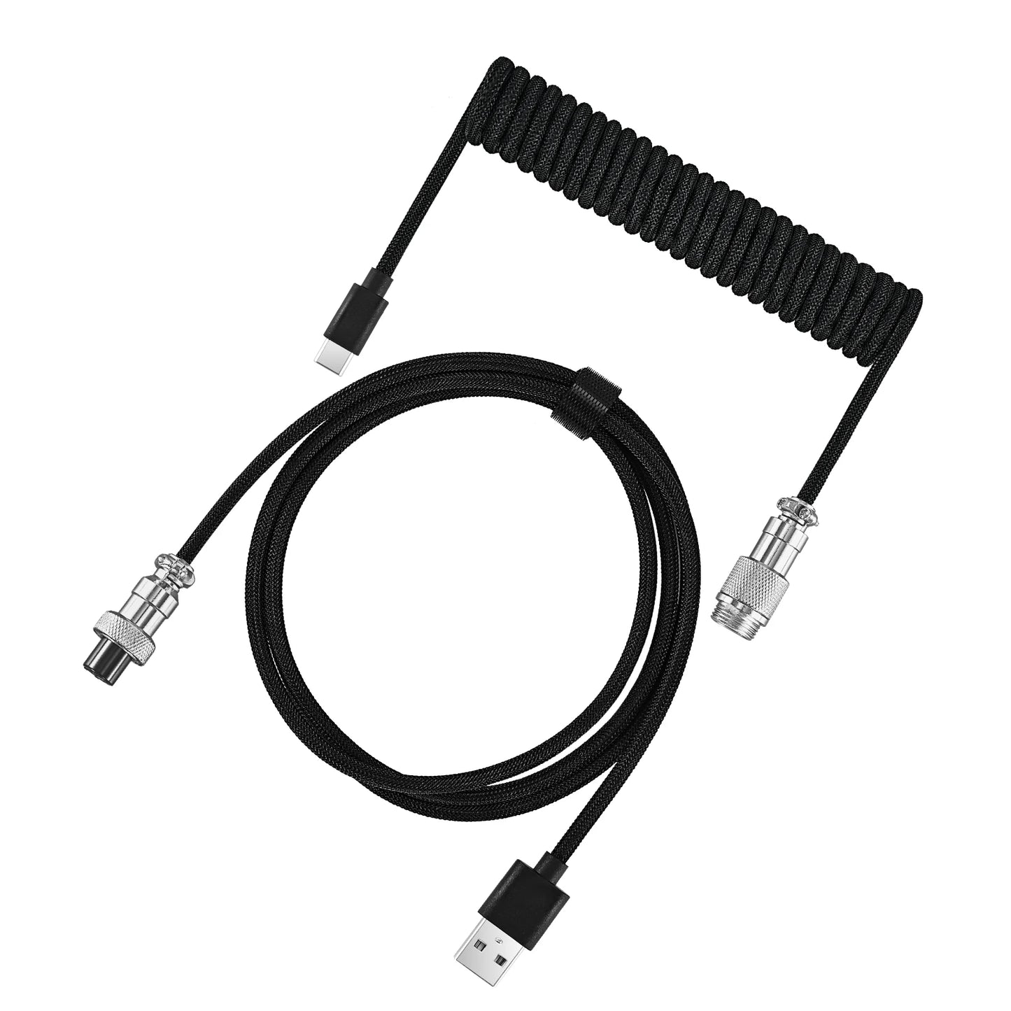 Black Color Coiled USB-C Mechanical Keyboard Cable with Aviator Connector