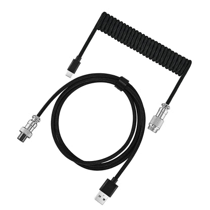 Black Color Coiled USB-C Mechanical Keyboard Cable with Aviator Connector