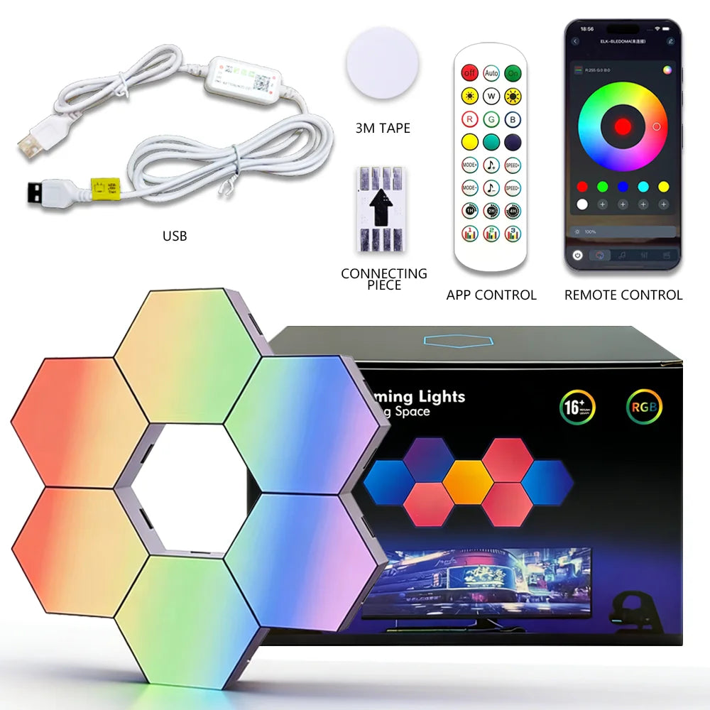 RGB Hexagon Wall Light with App Control and Music Sync