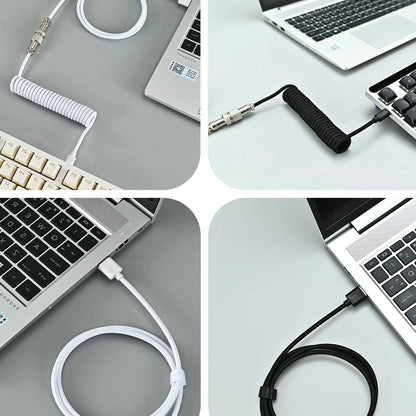Coiled USB-C Mechanical Keyboard Cable with Aviator Connector