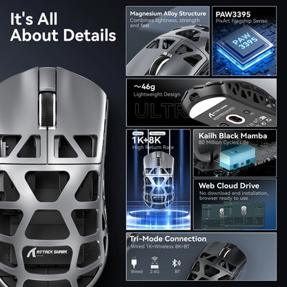 Ultra-Light Wireless Gaming Mouse 8K Hz 26000 DPI