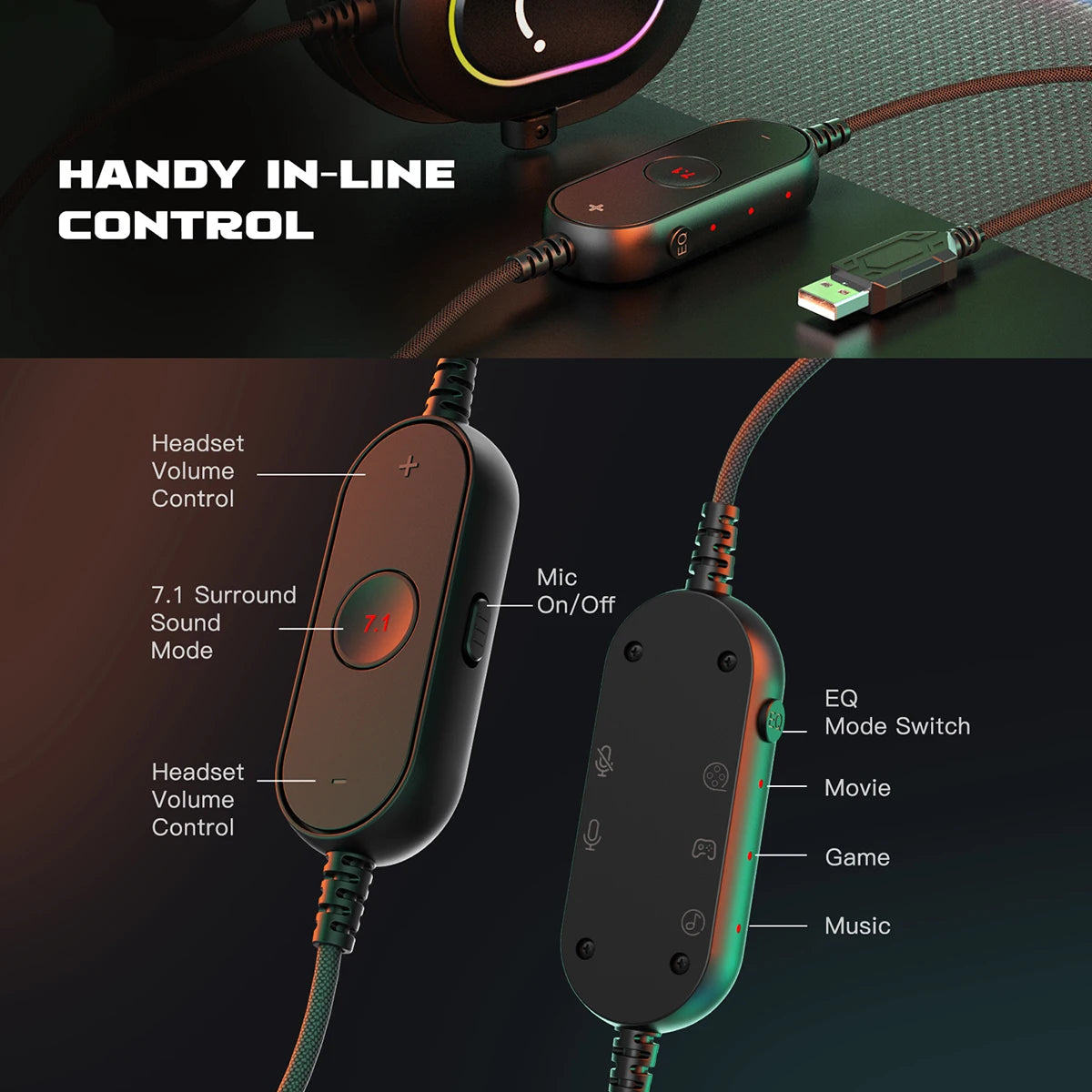 RGB Gaming Headset With Mic 7.1 Surround & 3 EQ Modes
