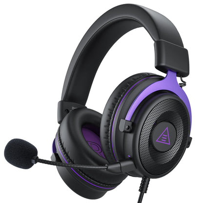Black Purple Color Wired Gaming Headset With 50mm Drivers & Detachable Mic
