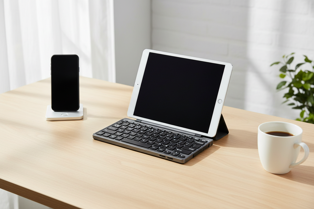 Mini Folding Bluetooth Keyboard in Modern Workspace